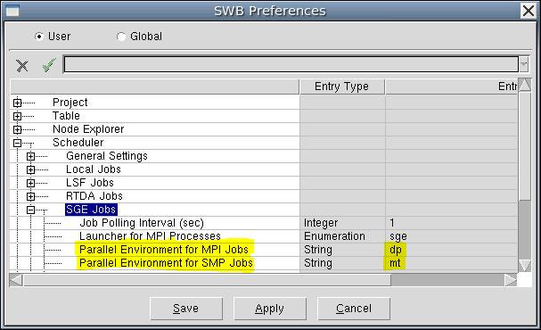 图 81：SWB Preferences 中的默认 SGE 并行环境名