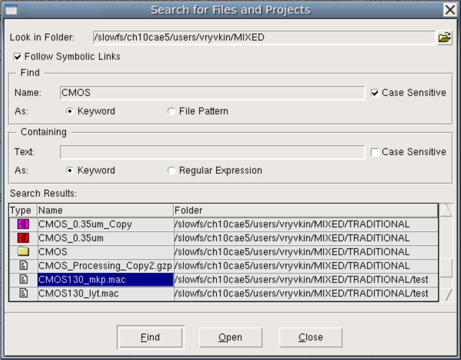 Search for Files and Projects（搜索结果）