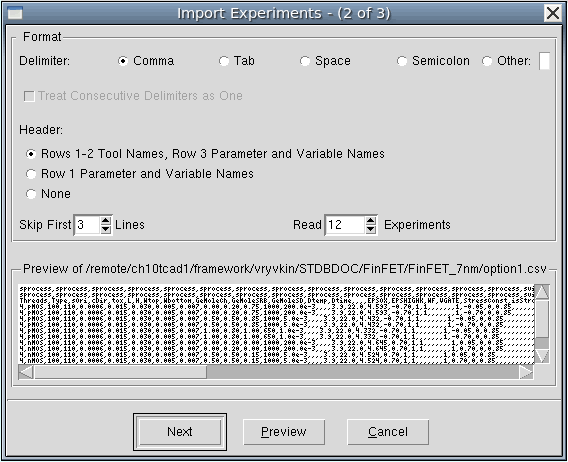 Import Experiments 对话框（第 2 步）