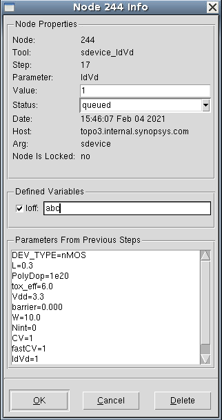 Node Information 对话框中的 Defined Variables 区域