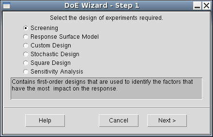 图 39:DoE Wizard - Step 1