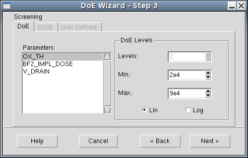 图 41:DoE Wizard - Step 3 for screening