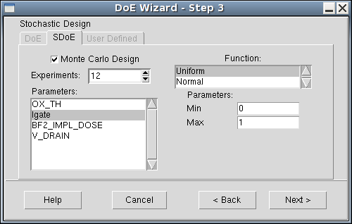 图 45:DoE Wizard - Step 3 for Monte Carlo stochastic design