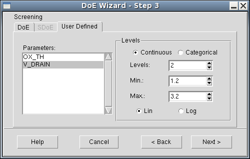 图 52:DoE Wizard - Step 3 for user-defined parameters